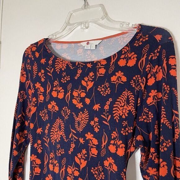 BODEN bernadette tie wrap long sleeve knit top floral navy orange US 8 - Picture 2 of 6